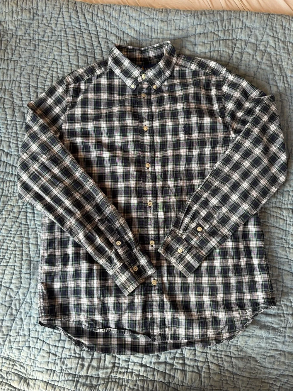 Boy’s Ralph Lauren Button-Down Plaid Shirt - Navy/White/Green